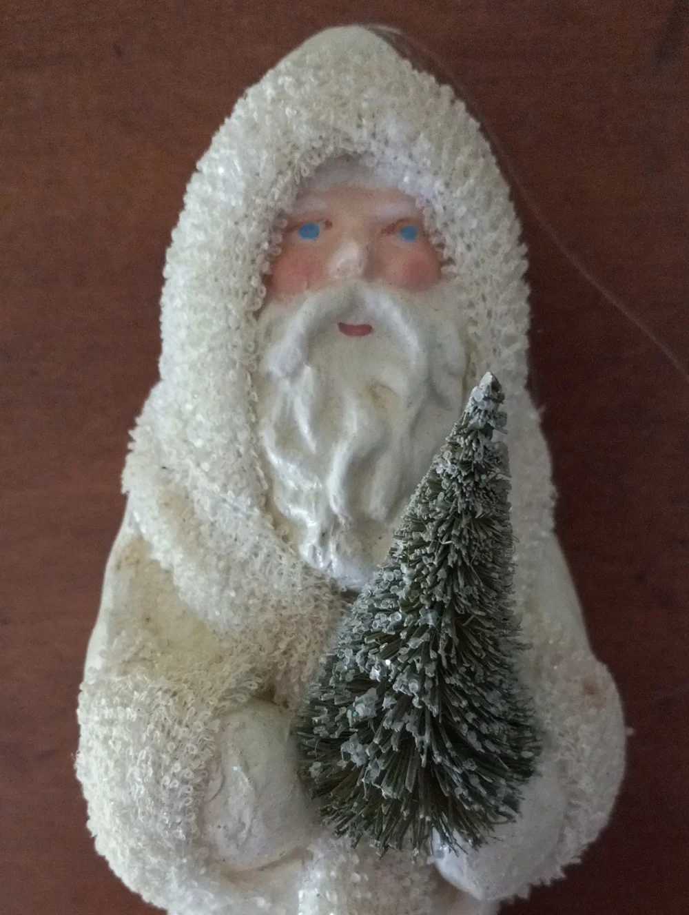 Vintage White Sugar Glitter Santa Claus Ornament Bottle Brush Tree Belsnickle